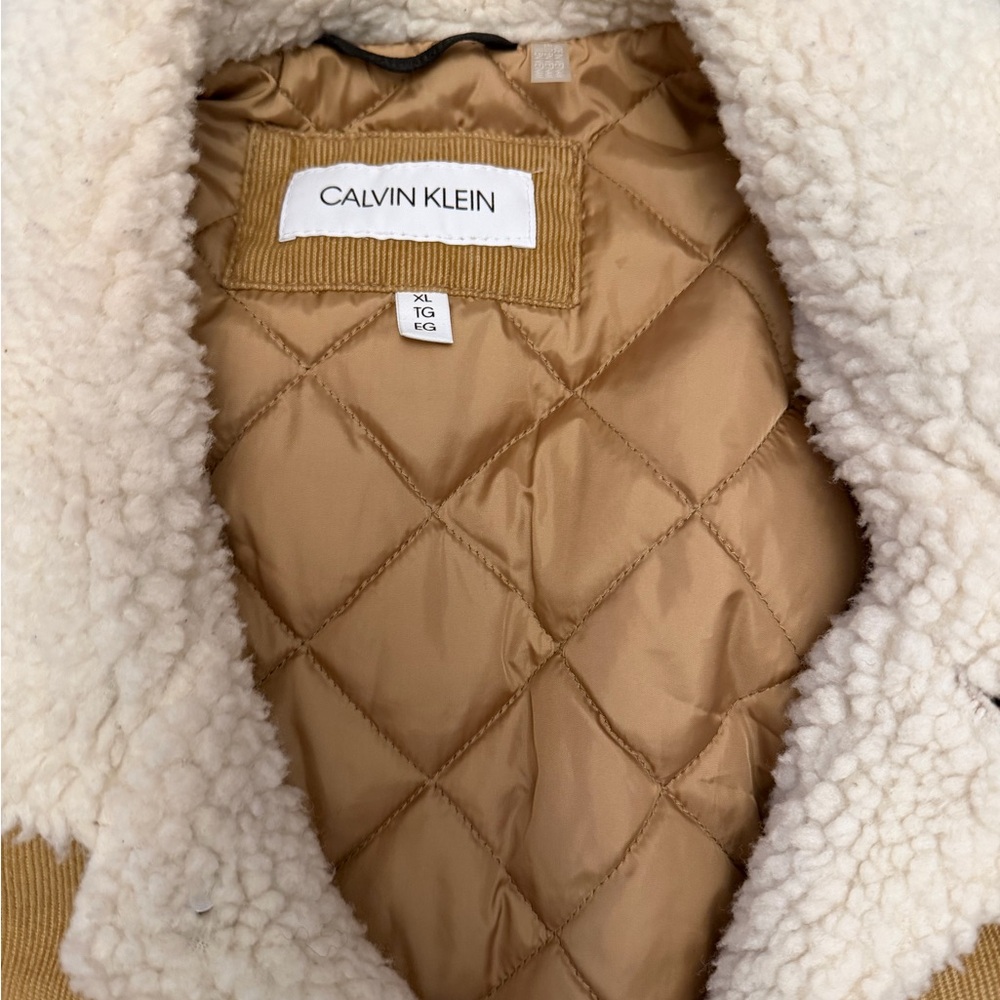Calvin Klein Quilted Tan Jacket with Cream Sherpa